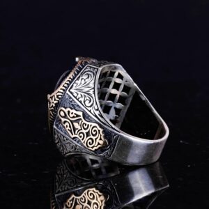 Mavi Güneş Taşı Yapay Taş Yüzük, 925 Ayar Gümüş Erkek Yüzüğü, Şık El Yapımı Gümüş Yüzük - Görsel 7