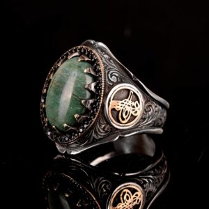 Erkekler için 925 Ayar Gümüş Yüzük - Doğal Taşlı Yüzük - (Yeşil Kan Taşı) - Görsel 4