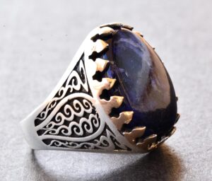 Doğal Cabochon Safir Taşlı, Erkekler için 925 Ayar Gümüş Yüzük - Görsel 4