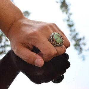 Gerçek Doğal Taş Erkek Yüzük, Kılıç Yüzüğü, 925 Ayar Gümüş Erkek Yüzük (Turkuaz) - Görsel 6