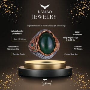 Gerçek Doğal Taş El Yapımı Yüzük - 925 Ayar Gümüş Şık Yüzük (Jade) - Görsel 2