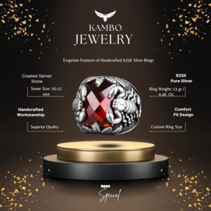 El Yapımı Yüzük, 925 Ayar Gümüş Yüzük, Yapay Garnet Taşlı Yüzük - Görsel 2