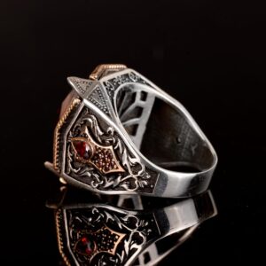 925 Ayar Gümüş Erkek Yüzük, Yapay Sitrin Taşlı Yüzük - Görsel 6