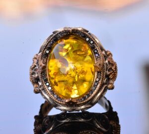 El Yapımı Doğal Olmayan Taş Yüzük - 925 Ayar Gümüş Erkek Takısı (Bal Amberi) - Görsel 5