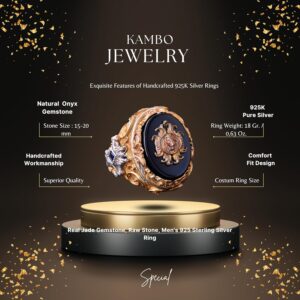 El Yapımı Onyx Yüzük - 925 Ayar Sterlin Gümüş Erkek Altın Kaplama Yüzük (Aslan) - Görsel 2