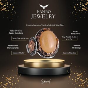 Aslan Başlı Erkek Yüzüğü, 925 Ayar Gümüş Yüzük, Doğal Sarı Akik Taş Yüzüğü, Gümüş Erkek Yüzüğü - Görsel 2