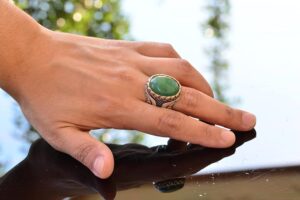Gerçek Doğal Taş Yüzük, El Yapımı Yüzük, Yeşil Aventurin Oval Yüzük, 925 Ayar Gümüş Yüzük Erkekler İçin - Görsel 6