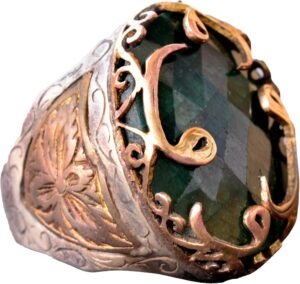 925 Ayar Gümüş Erkek Yüzük - Etnik Tasarım - Gerçek Zümrüt Doğal Taş Yüzük - Görsel 1