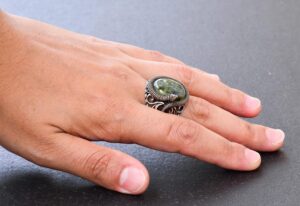925 Ayar Katı Gümüş Erkek Yüzük Doğal Taşlarla - El Yapımı Şıklık (Prehnite Jade Taşı) - Görsel 6
