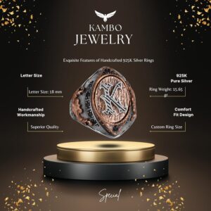 Kişiselleştirilmiş Yüzük, 925 Ayar Gümüş, Erkek Baş Harfi Yüzüğü, Monogram Yüzüğü - Görsel 5