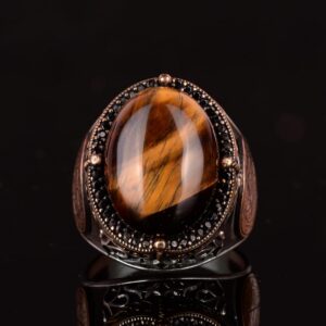 El Yapımı Doğal Kaplan Göz Taşı Yüzük - 925 Ayar Gümüş Erkek Takısı - Görsel 6