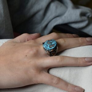 Erkekler için Turkuaz Taş Yüzük, 925 Ayar Gümüş El Yapımı Ejderha Ölçeği Tasarım - Görsel 7