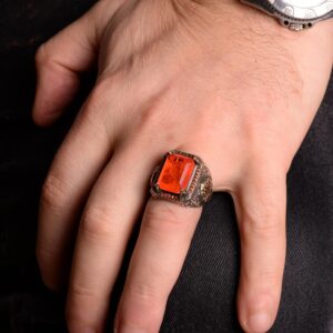 Paraiba Yapay Taş Erkek Gümüş Yüzük, Kral Yüzük, 925 Ayar Gümüş Yüzük Erkekler İçin - Görsel 3