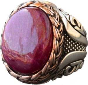 Gerçek Doğal Cabochon Yakut Taşı, Yakut Yüzük, Sterlin Gümüş Erkek Yüzüğü, Pembe - Görsel 1