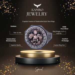 925 Ayar Gümüş Yüzük - Yunan Anahtarı Tasarımı Erkek Yüzüğü - El Yapımı Yüzük (Fleur-de-Lis) - Görsel 2