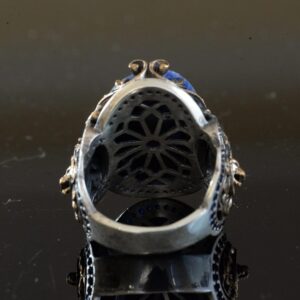 Gerçek Doğal Sodalit Taş Yüzük, Hayvan Yüzüğü, Aslan Yüzüğü, 925 Ayar Gümüş Büyük Yüzük - Görsel 8