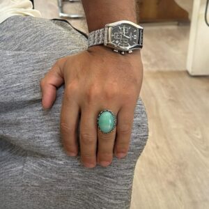 Gerçek Doğal Taş Yüzük - Gül Desenli Yüzük - 925 Ayar Gümüş Yüzük - El Yapımı Büyük Yüzük (Amazonit) - Görsel 3