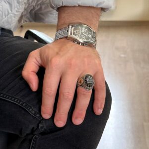 Kutsal Aile Gümüş Yüzük, İsa Meryem Yusuf, Erkekler için Haç Desenli Bant, 925 Ayar Gümüş Yüzük - Görsel 3