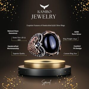 Gerçek Doğal Oniks Taş Yüzük, 925 Ayar Katı Gümüş Erkek Yüzüğü - Görsel 2