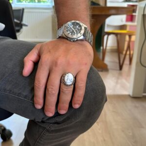 Gerçek Doğal Taş El Yapımı Yüzük - 925 Ayar Gümüş El Yapımı Yüzük - Şık Farklı Yüzük (Howlite) - Görsel 3