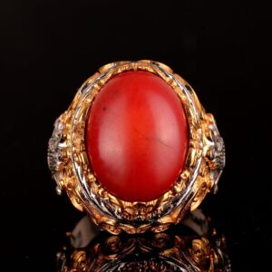 Gerçek Doğal Mercan Taşı Yüzük, 925 Ayar Gümüş Yüzük Erkekler İçin - Görsel 6