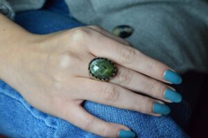 Gerçek Doğal Prehnit Taş Yüzük, 925 Ayar Gümüş Erkek Yüzüğü, El Yapımı Tasarım - Görsel 7