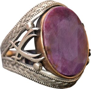 Gerçek Doğal Taş Yüzük - Gümüş Erkek El Yapımı Kılıç Yüzüğü (Yakut) - Görsel 1