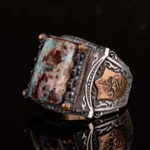 925 Ayar Gümüş Erkek Yüzük, Gerçek Arizona Turkuaz Doğal Taş Yüzük - Görsel 2