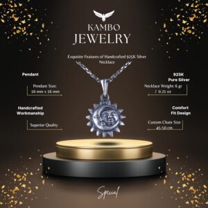 925 Ayar Gümüş Güneş ve Ay Kolye Ucu - El Yapımı Uyum ve Denge Sembolü - Görsel 2