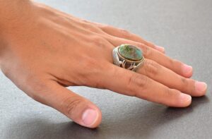 Gerçek Doğal Taş Yüzük - Gümüş Erkek El Yapımı Kılıç Yüzüğü (Turkuaz) - Görsel 6