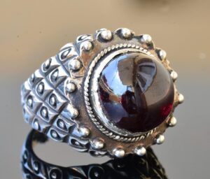 Doğal Granat Taşlı Gümüş Erkek Yüzük - Görsel 3