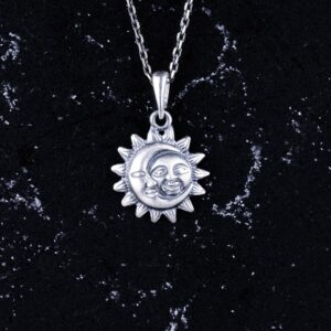 925 Ayar Gümüş Güneş ve Ay Kolye Ucu - El Yapımı Uyum ve Denge Sembolü - Görsel 4