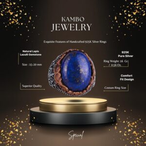Gerçek Doğal Taş El Yapımı Yüzük - 925 Ayar Gümüş El Yapımı Yüzük - Zarif Yüzük (Lapis Lazuli) - Görsel 2