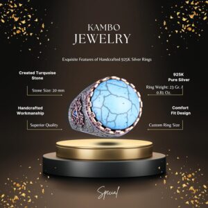 925 Ayar Gümüş Yüzük - Kral Yüzük - Yapay Taş Yüzük - El Yapımı Yüzük (Yapay Turkuaz) - Görsel 2