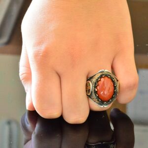 Erkekler için 925 Ayar Gümüş Yüzük - Doğal Kan Taşı Yüzük - Görsel 5