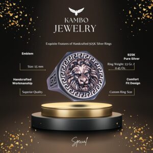 925 Ayar Gümüş Yüzük - Yunan Anahtarı Tasarımı Erkek Yüzüğü - El Yapımı Yüzük (Aslan) - Görsel 2