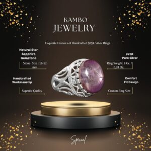 Gerçek Doğal Yıldız Safir Taşlı Yüzük - 925 Ayar Gümüş Erkek Yüzüğü - Erkek Yüzüğü - Görsel 2