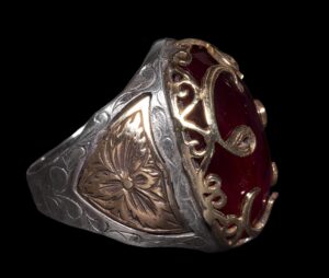 Sterling Gümüş Unisex Yüzük, Erkek Yüzük, Garnet Oluşturulmuş Taş, Osmanlı İmparatorluğu Yüzüğü - Görsel 6