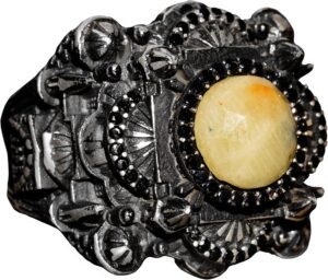 El Yapımı Gerçek Sarı Safir Taşlı Yüzük, Camii Tasarımı, İslami Erkekler için Gümüş Yüzük - Görsel 1