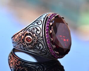 Gerçek Garnet Taşlı Kral Yüzüğü, Sterlin Gümüş Erkek Yüzüğü - Görsel 4