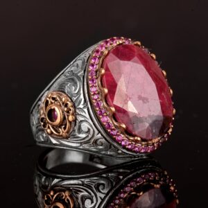 Doğal Yakut Taşlı Yüzük, Yakut Yüzük, Gümüş Yüzük, El Yapımı Erkek Yüzüğü, Pembe - Görsel 4