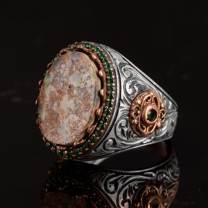 Erkek El Yapımı Gerçek Doğal Arizona Turkuaz Taş Yüzük, 925 Ayar Gümüş Yüzük, Sultan Yüzük - Görsel 5