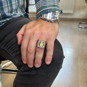 Gerçek Doğal Akik Taşı Yüzük - Kafatası Savaşçı Gümüş Yüzük - 925 Ayar Gümüş Erkek Yüzük - Görsel 3