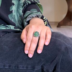 Gerçek Doğal Taş Yüzük - El Yapımı 925 Ayar Gümüş Takı (Zümrüt) - Görsel 3