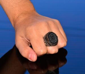 El Yapımı Süleyman Mühürü Yüzüğü, Siyah Oniks Taşı, İslami Erkek Yüzüğü, 925 Ayar Gümüş Yüzük (Oniks) - Görsel 7