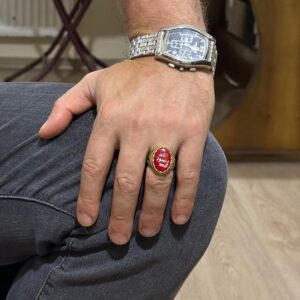 Erkek İslami Yüzük - 925 Ayar Gümüş Altın Kaplama Erkek Yüzüğü (Kırmızı) - Görsel 3