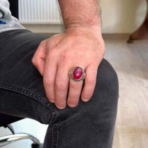 Doğal Yıldız Yakutu Taşlı Yüzük - 925 Ayar Sert Gümüş Yüzük Erkekler İçin, Farklı Yüzük - Görsel 3