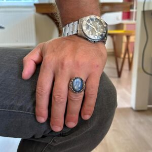 Gerçek Doğal Taş El Yapımı Yüzük - 925 Ayar Gümüş El Yapımı Yüzük - Şık Farklı Yüzük (Kyanit) - Görsel 3