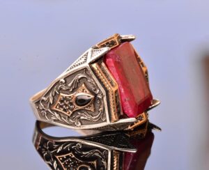 Gerçek Yakut Taşlı Yüzük - Erkekler İçin Gümüş Doğum Taşı Yüzüğü - Görsel 5