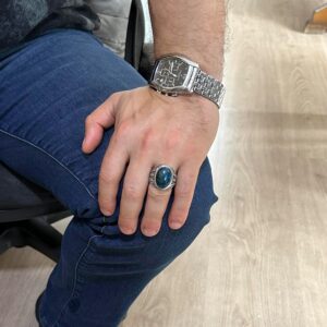 Gümüş Erkek Yüzük, Doğal Azurit Taşlı Yüzük, 925K Katı Sterlin Gümüş Yüzük, İçgörü ve Netlik Tasarımı - Görsel 3
